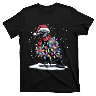 Funny Santa Hat Crow Crow Christmas Tree Lights T-Shirt