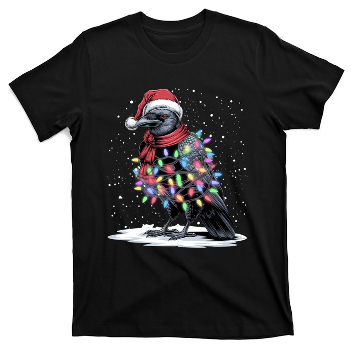 Funny Santa Hat Crow Crow Christmas Tree Lights T-Shirt