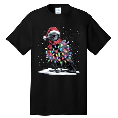 Funny Santa Hat Crow Crow Christmas Tree Lights Tall T-Shirt