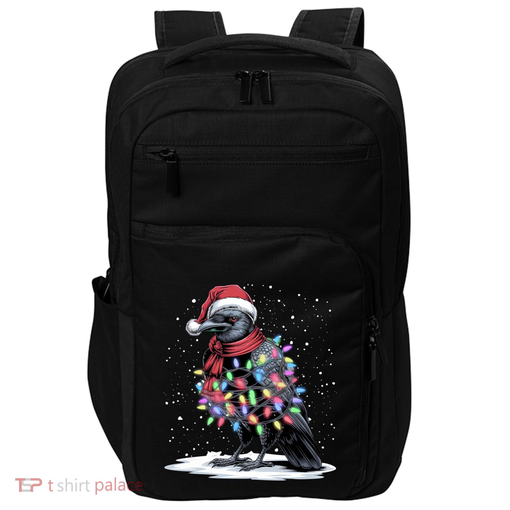 Funny Santa Hat Crow Crow Christmas Tree Lights Impact Tech Backpack