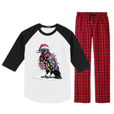 Funny Santa Hat Crow Crow Christmas Tree Lights Raglan Sleeve Pajama Set