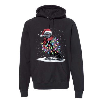 Funny Santa Hat Crow Crow Christmas Tree Lights Premium Hoodie