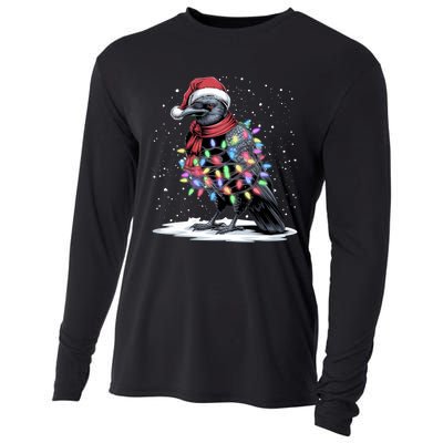 Funny Santa Hat Crow Crow Christmas Tree Lights Cooling Performance Long Sleeve Crew