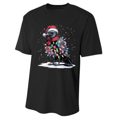 Funny Santa Hat Crow Crow Christmas Tree Lights Performance Sprint T-Shirt