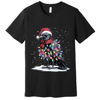 Funny Santa Hat Crow Crow Christmas Tree Lights Premium T-Shirt