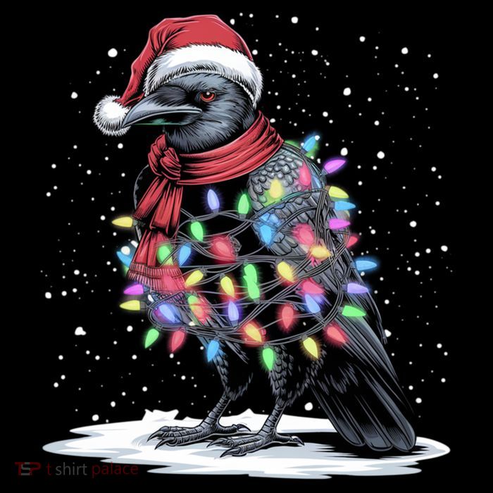 Funny Santa Hat Crow Crow Christmas Tree Lights Premium T-Shirt