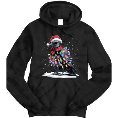 Funny Santa Hat Crow Crow Christmas Tree Lights Tie Dye Hoodie