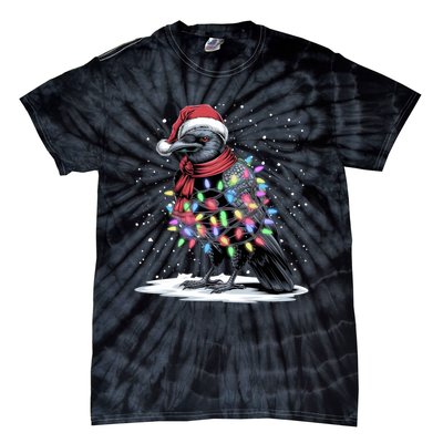 Funny Santa Hat Crow Crow Christmas Tree Lights Tie-Dye T-Shirt