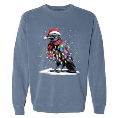 Funny Santa Hat Crow Crow Christmas Tree Lights Garment-Dyed Sweatshirt