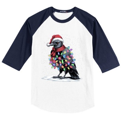 Funny Santa Hat Crow Crow Christmas Tree Lights Baseball Sleeve Shirt