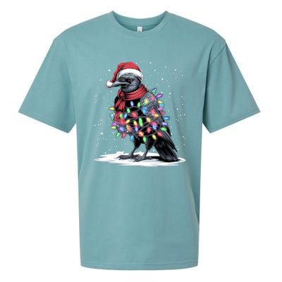 Funny Santa Hat Crow Crow Christmas Tree Lights Sueded Cloud Jersey T-Shirt