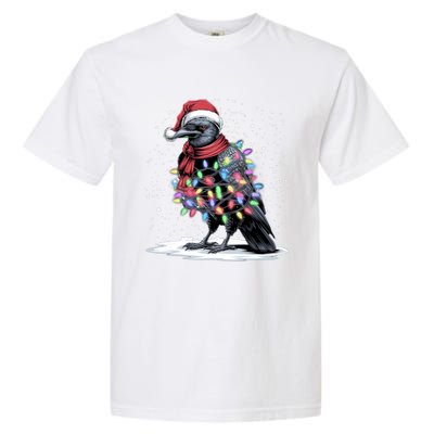 Funny Santa Hat Crow Crow Christmas Tree Lights Garment-Dyed Heavyweight T-Shirt