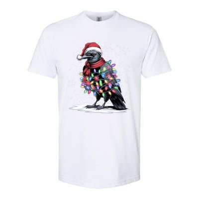 Funny Santa Hat Crow Crow Christmas Tree Lights Softstyle CVC T-Shirt