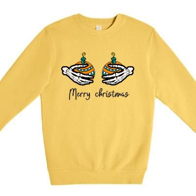 Funny Skeleton Hand Merry Christmas Balls Humor Spooky Xmas Gift Premium Crewneck Sweatshirt