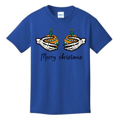 Funny Skeleton Hand Merry Christmas Balls Humor Spooky Xmas Gift Kids T-Shirt