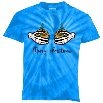 Funny Skeleton Hand Merry Christmas Balls Humor Spooky Xmas Gift Kids Tie-Dye T-Shirt