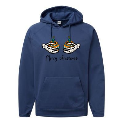 Funny Skeleton Hand Merry Christmas Balls Humor Spooky Xmas Gift Performance Fleece Hoodie