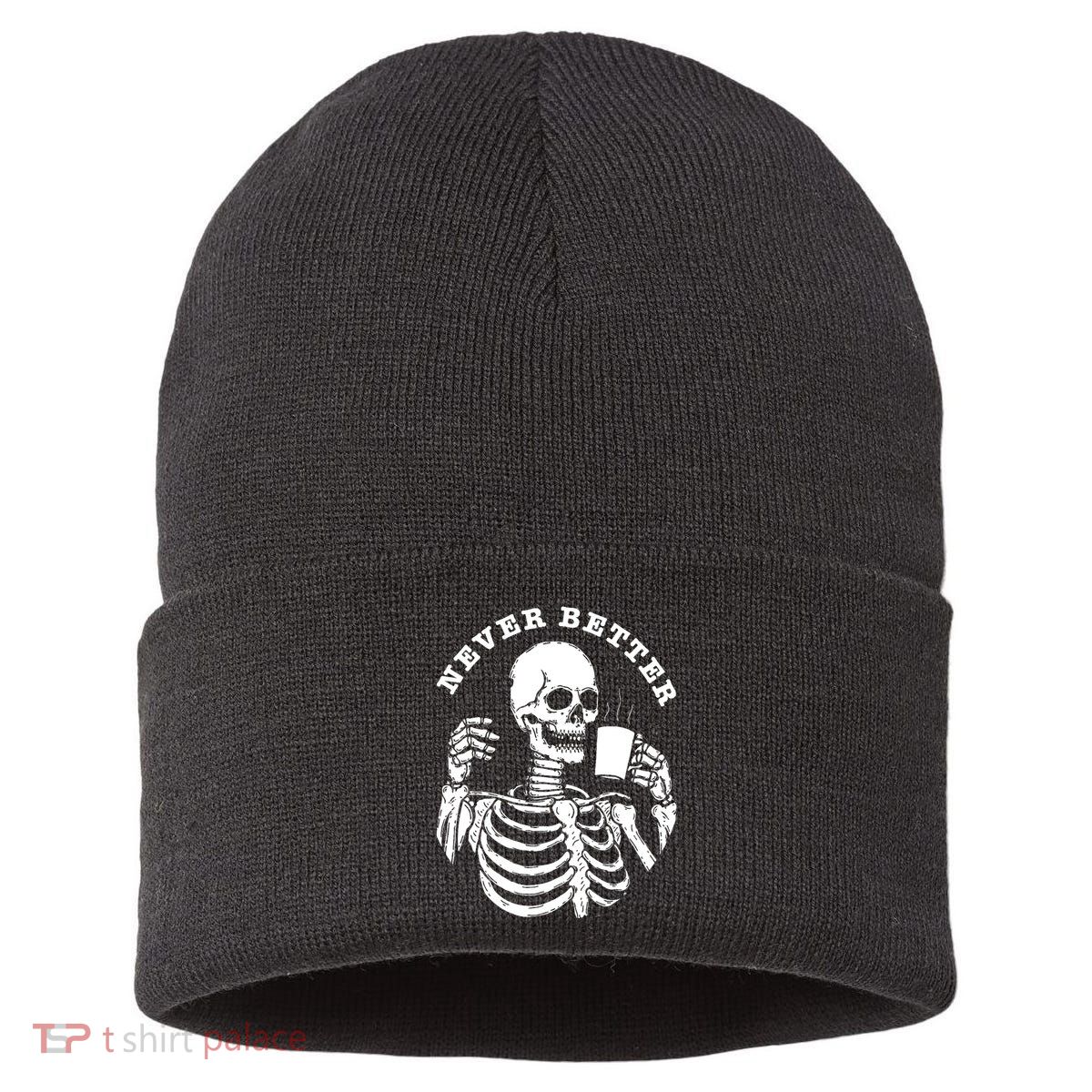 Funny Skull Halloween Outfit For Never Better Skeleton Sustainable Knit Beanie