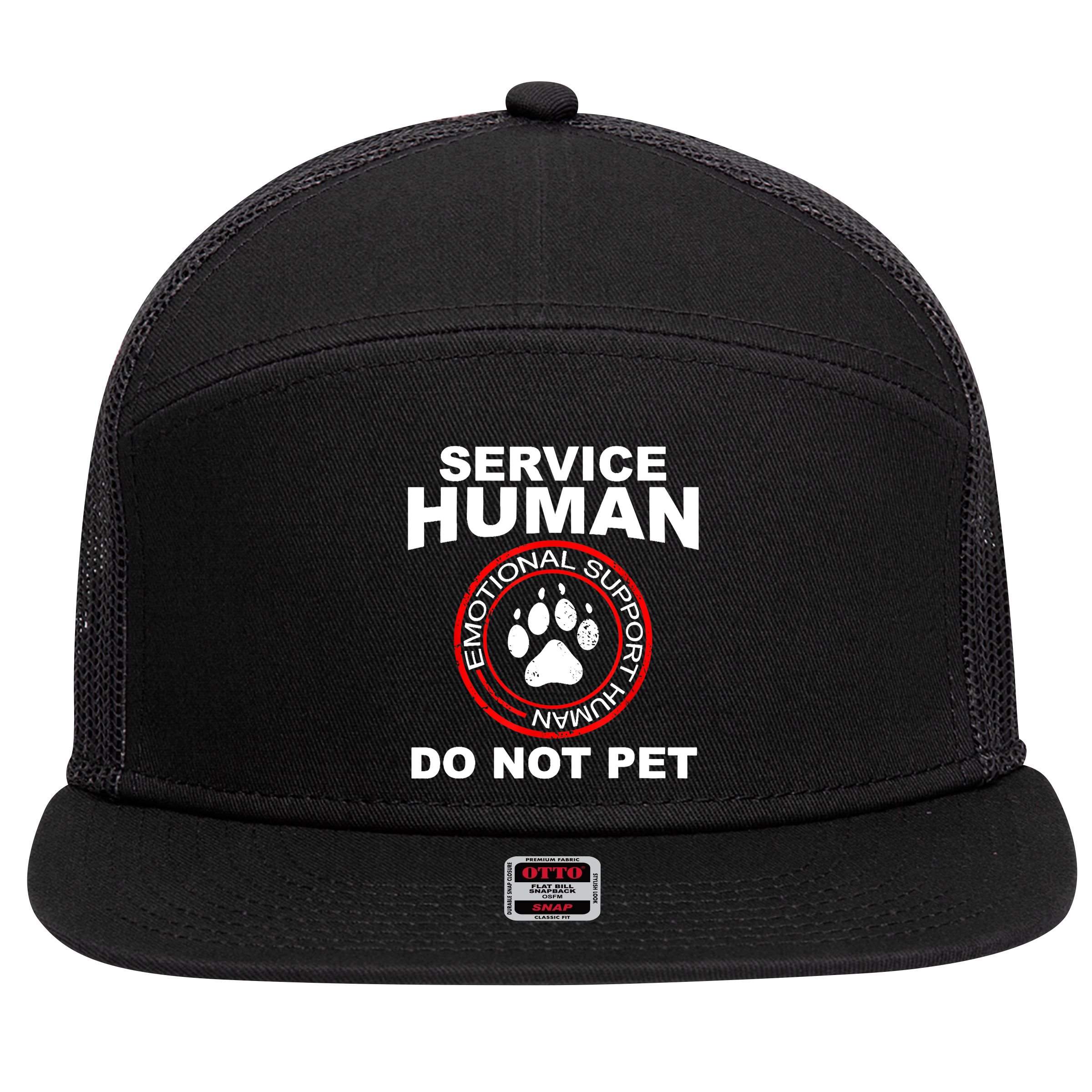 Funny Service Human Gift Funny Dog Owner Emotional Support Human 7 Panel Mesh Trucker Snapback Hat