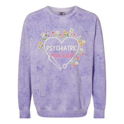 Floral Stethoscope Heart Nursing Psychiatric Nurse Gift Colorblast Crewneck Sweatshirt