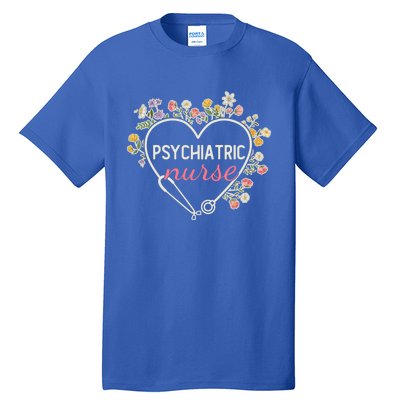 Floral Stethoscope Heart Nursing Psychiatric Nurse Gift Tall T-Shirt