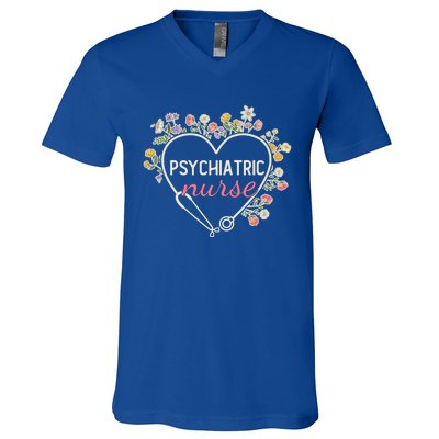 Floral Stethoscope Heart Nursing Psychiatric Nurse Gift V-Neck T-Shirt