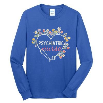 Floral Stethoscope Heart Nursing Psychiatric Nurse Gift Tall Long Sleeve T-Shirt