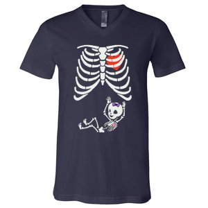 Funny Spooky Halloween Pregnancy Announcement Costume Outfit V-Neck T-Shirt