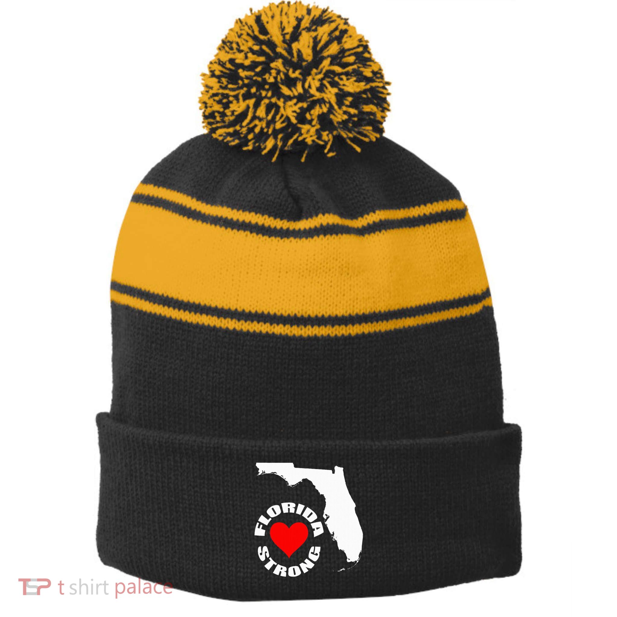 Florida Strong Heart Floridastrong Stripe Pom Pom Beanie