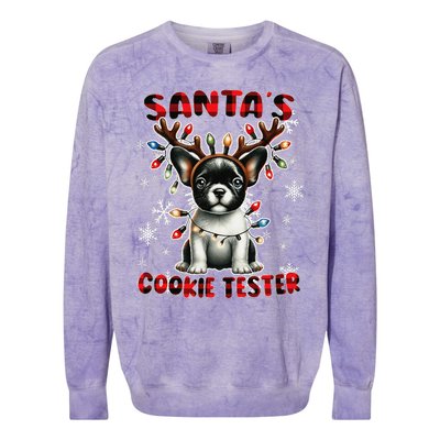 Frenchie Santa Hat & Christmas Lights Cute French Bulldog Colorblast Crewneck Sweatshirt