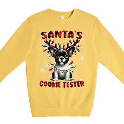 Frenchie Santa Hat & Christmas Lights Cute French Bulldog Premium Crewneck Sweatshirt