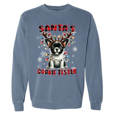 Frenchie Santa Hat & Christmas Lights Cute French Bulldog Garment-Dyed Sweatshirt