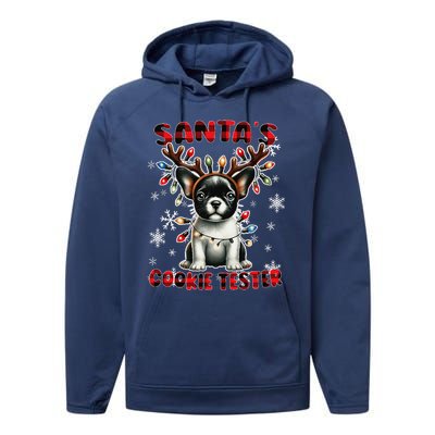 Frenchie Santa Hat & Christmas Lights Cute French Bulldog Performance Fleece Hoodie