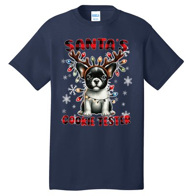 Frenchie Santa Hat & Christmas Lights Cute French Bulldog Tall T-Shirt