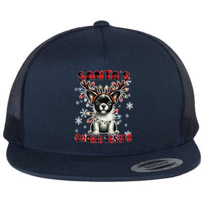 Frenchie Santa Hat & Christmas Lights Cute French Bulldog Flat Bill Trucker Hat