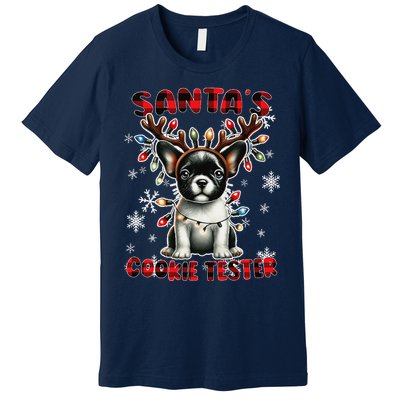 Frenchie Santa Hat & Christmas Lights Cute French Bulldog Premium T-Shirt