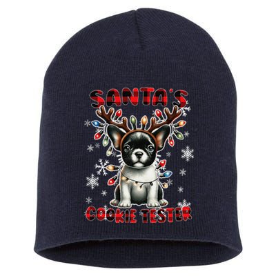 Frenchie Santa Hat & Christmas Lights Cute French Bulldog Short Acrylic Beanie