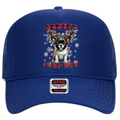 Frenchie Santa Hat & Christmas Lights Cute French Bulldog High Crown Mesh Back Trucker Hat