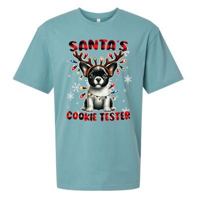 Frenchie Santa Hat & Christmas Lights Cute French Bulldog Sueded Cloud Jersey T-Shirt