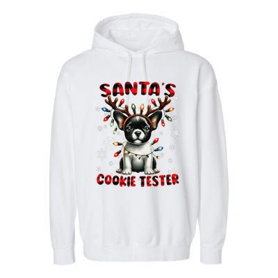 Frenchie Santa Hat & Christmas Lights Cute French Bulldog Garment-Dyed Fleece Hoodie