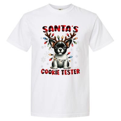 Frenchie Santa Hat & Christmas Lights Cute French Bulldog Garment-Dyed Heavyweight T-Shirt