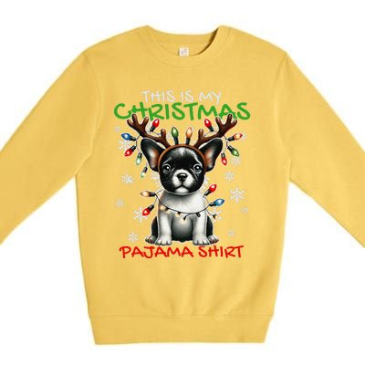 Frenchie Santa Hat & Christmas Lights Cute French Bulldog Premium Crewneck Sweatshirt