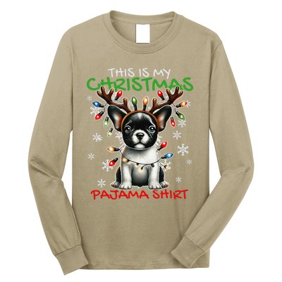 Frenchie Santa Hat & Christmas Lights Cute French Bulldog Long Sleeve Shirt