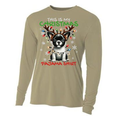 Frenchie Santa Hat & Christmas Lights Cute French Bulldog Cooling Performance Long Sleeve Crew