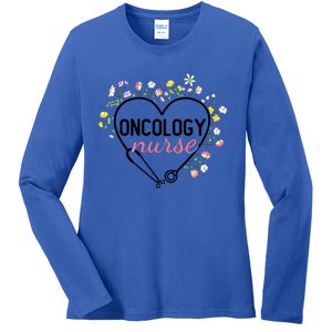 Floral Stethoscope Heart Nursing Oncology Nurse Gift Ladies Long Sleeve Shirt