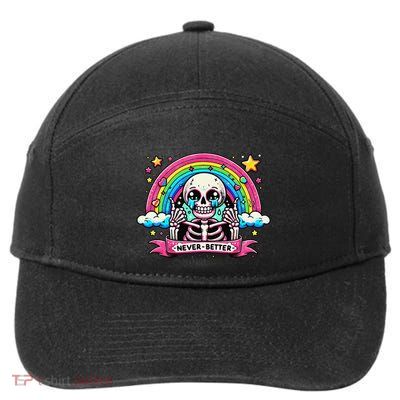 Funny Skeleton Halloween S Never Better Skull Rainbow 7-Panel Snapback Hat