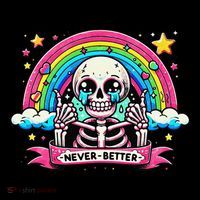 Funny Skeleton Halloween S Never Better Skull Rainbow Pom Pom 12in Knit Beanie