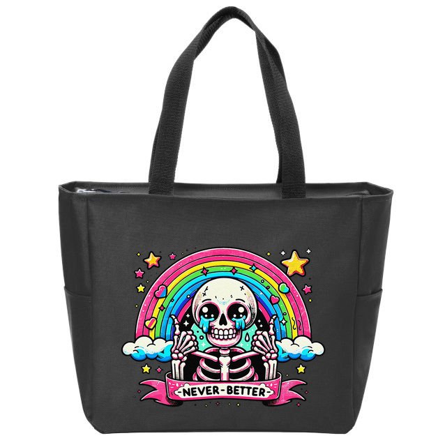 Funny Skeleton Halloween S Never Better Skull Rainbow Zip Tote Bag