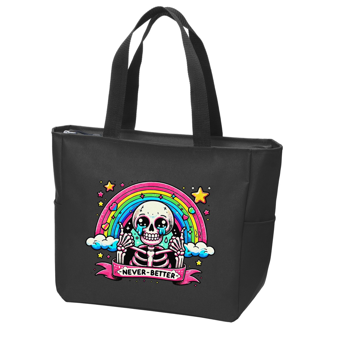 Funny Skeleton Halloween S Never Better Skull Rainbow Zip Tote Bag