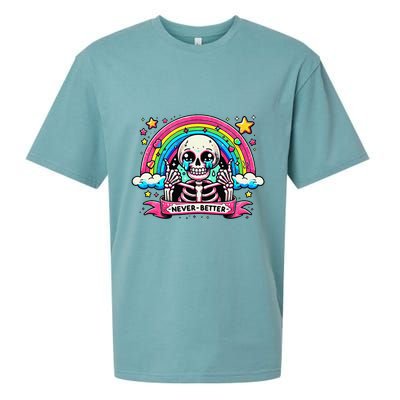 Funny Skeleton Halloween S Never Better Skull Rainbow Sueded Cloud Jersey T-Shirt